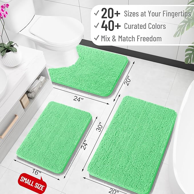 OLANLY Bathroom Runner Rugs 47x17, Soft Absorbent Chenille Bath Rugs, Rubber Backing Quick Dry, Machine Washable Long Bath Mats for Bathroom Floor, Tub and Shower, Home Decor Accessories, Mint Green