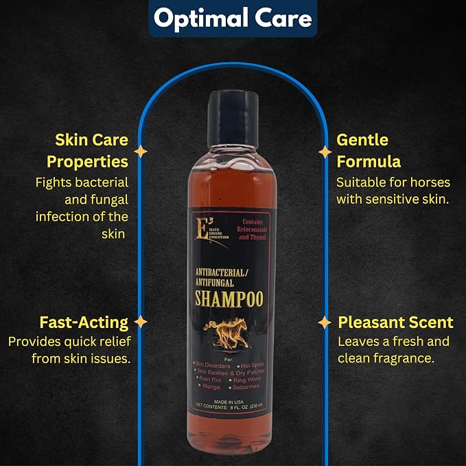 E3 Antifungal Ketoconazole and Thymol Skincare Shampoo for Horses and Dogs - Relieves Itching, Irritation, and Skin Infections - Fortified with Nano Vitamins A, C, E & F (8 oz)