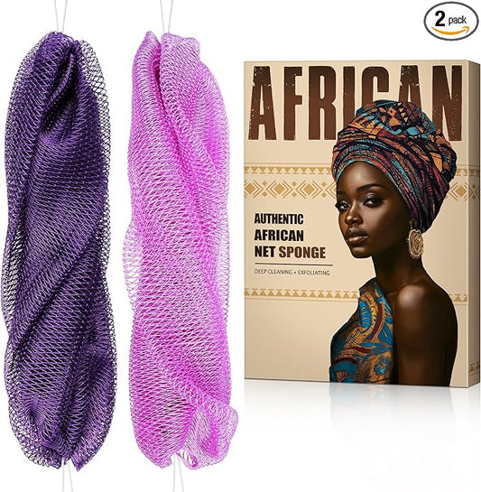 African Net Sponge Authentic - Back Scrub Exfoliating Net Sponge with Knots - 2 Pieces African Bath Sponges for Body Scrubber Exfoliator - Back Washer for Shower Accessories
