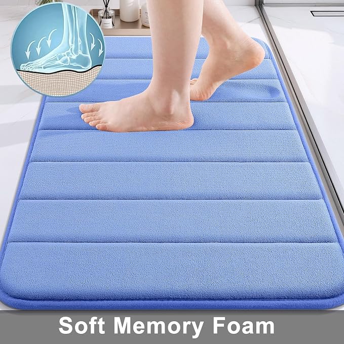 Buganda Memory Foam Bath Mat, 30" x 20", Ultra Soft Bathroom Rugs, Water Absorbent and Machine Washable Bath Rug for Bathroom, Shower, and Tub, Cornflower Blue