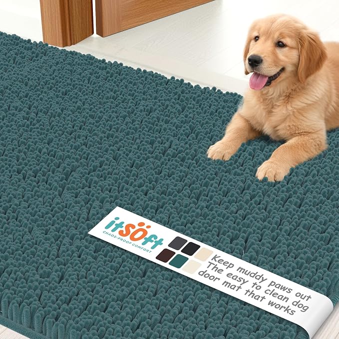 Dog Rugs for Muddy Paws 59x21 | Cleaner Mud Free Floors | Muddy Dogs Mats for Indoor, Dog Mat for Muddy Paws Door Mat Washable, Absorbent Chenille Mud Room Rug Paw Matt w/ Non Slip Backing, Teal