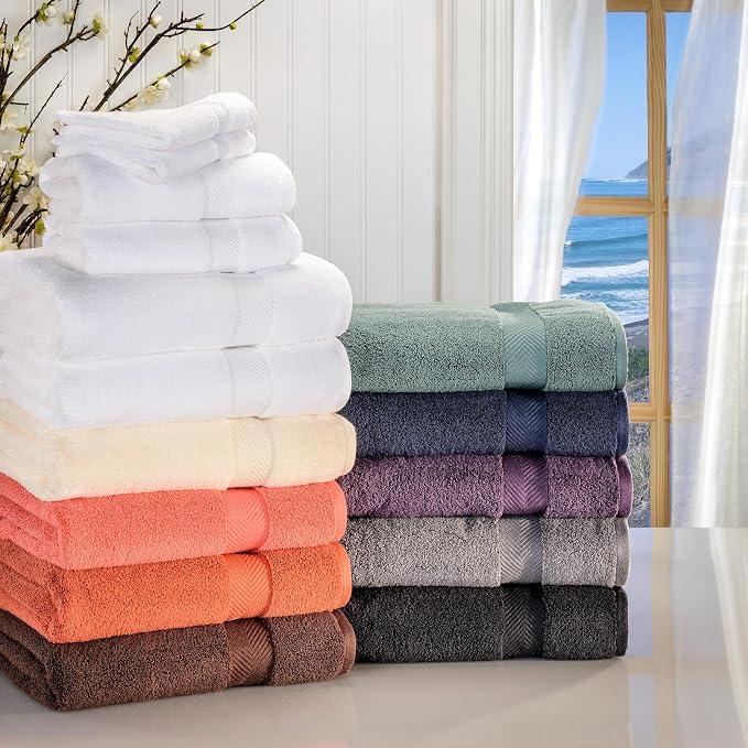 Superior Zero Twist Cotton 12 Piece Assorted Towel Set, Includes 4 Bath, 4 Hand, 4 Washcloth/Face Towels, Quick Dry, Home Essentials, Shower, Spa, Luxury Plush Soft Absorbent Towels, Grape Seed