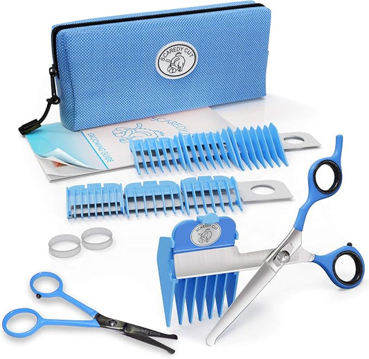 Scaredy Cut NO Buzz Dog Clippers, Tiny Trim Safety Scissor. A Silent Low Noise Pet Grooming Clipper, Right Handed Blue