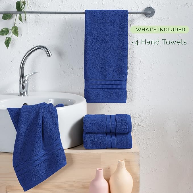 Elegant Comfort Three Line Popcorn Towel Set for Bathroom 16 x 28 inches, Premium Hotel Quality 4-Pack Hand Towels, 100% Turkish Cotton, Soft and Durable, Quick Dry and Highly Absorbent, Cobalt Blue