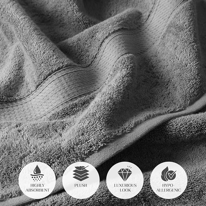 SUPERIOR Egyptian Cotton Plush & Absorbent, Bath Towel Set of 2, Charcoal | Quick Dry, Soft Luxury Towel Set, Bath Essentials for Bathroom, Guest Bath, Spa, 2 Piece Bath, Madeline Towels