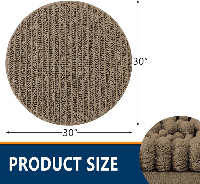 Smiry Bathroom Rugs Mat Round 30x30, Soft Absorbent Chenille Bath Rugs, Non Slip Rubber Backing Machine Washable Quick Dry Bath Mats for Bathroom Floor, Tub, Shower, Home Accessories, Camel