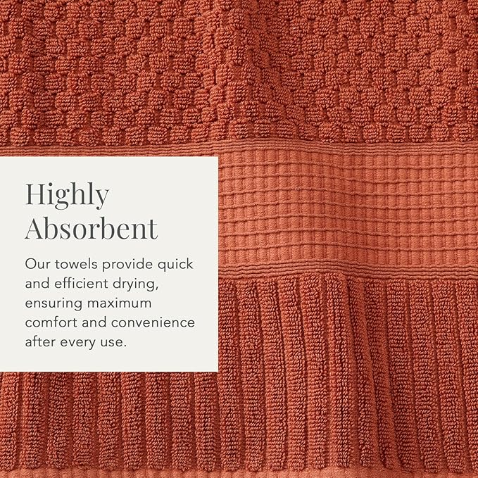 NY Loft 100% Cotton 4-Pack Bath Towel Set | Clay | Oeko-TEX | Quick-Dry | Four 30" x 52" Bath Towels | Super Absorbent | Designer-Styled Texture