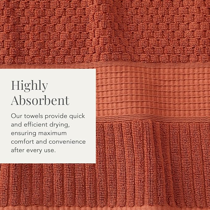 NY Loft 100% Cotton Towel Set 6 Piece Towel Set | Super Soft & Absorbent Quick-Dry 2 Bath Towels 2 Hand Towels & 2 Washcloths |Textured and Durable Cotton | Trinity Collection (6 Piece Set, Clay)