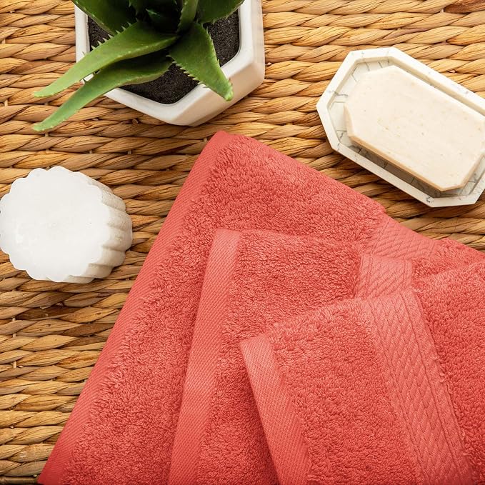 SUPERIOR Egyptian Cotton Ultra Plush & Absorbent, 3 Piece Set, Coral | Quick Dry, Soft Luxury Towel Set, Bath Essentials, Guest Bath, Spa, 1 Bath, 1 Hand, 1 Face Towels, Madeline Towels
