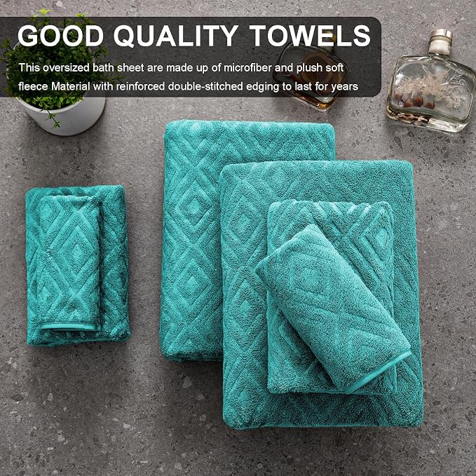 Ferdilan 8 Pack Large Bath Towels Set,2 Oversized Bath Towels(35"x70"), 2 Hand Towels,4 Washcloths Ultra Soft and Absorbent Towels for Bathroom, Quick Dry Towel for Gym Hotel Camp Green Blue