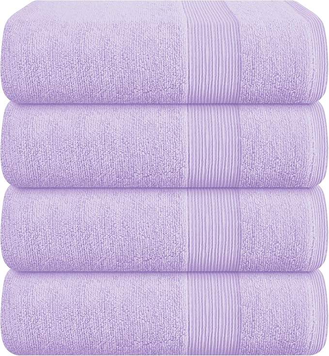 Belizzi Home 4 Pack Bath Towel Set 27x54, 100% Ring Spun Cotton, Ultra Soft Highly Absorbent Machine Washable Hotel Spa Quality Bath Towels for Bathroom, 4 Bath Towels - Purple