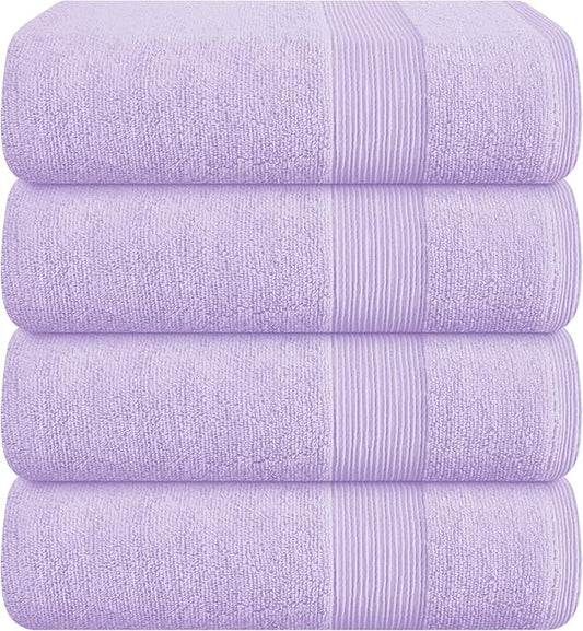 Belizzi Home 4 Pack Bath Towel Set 27x54, 100% Ring Spun Cotton, Ultra Soft Highly Absorbent Machine Washable Hotel Spa Quality Bath Towels for Bathroom, 4 Bath Towels - Purple