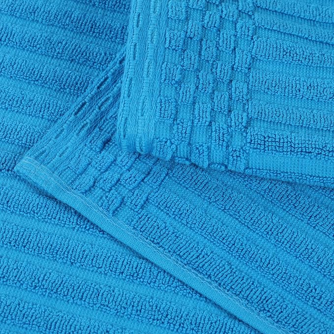Superior 4 Piece Cotton Bath Towel Set, Includes 4 Bath Towels, Daily Use for Bathroom, Guest Bath, Quick Dry, Spa, Resort Towels, Ribbed, Absorbent, Home Essentials, Soho Collection, Azure