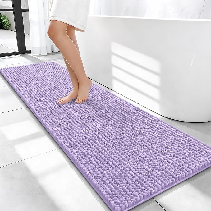 OLANLY Thick Bathroom Runner Rugs 59x20, Extra Soft Absorbent Chenille Bath Rugs, Rubber Backing, Machine Wash Dry, Long Bath Mats for Bathroom Floor, Tub and Shower, Home Decor Accessories, Lavender