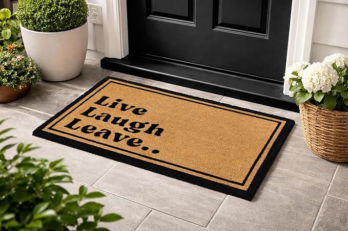 Croft&Cane Coco Coir Doormat - 17x30 Live Laugh Leave Funny Front Door Mat - Heavy Duty Non Slip Backing - Natural Coir Dirt Trapper - Low Profile Indoor Outdoor Entryway Rug - High Traffic Mat