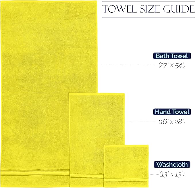 Elegant Comfort Premium Cotton 6-Piece Towel Set, Includes 2 Washcloths, 2 Hand Towels and 2 Bath Towels, 100% Turkish Cotton - Highly Absorbent and Super Soft Towels for Bathroom, Yellow