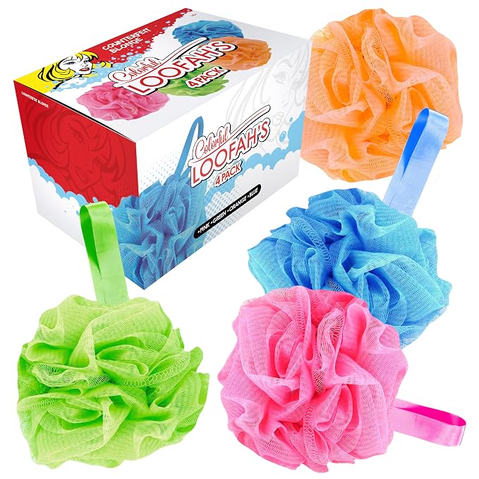 4 Pack Muti Color Bath Loofah Sponge 60g Shower Mesh Ball - Exfoliating Body Scrubber for Men & Women - Durable Shower Puff Bath Loofa for Soothe Skin Accessories - Soft Body Scrub Lufas for Women