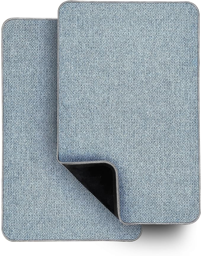 Bosap Bath Mat,Ultra Thin Bathroom Rugs,Rubber Bath Mats for Bathroom,No Slip Bath Rugs,Quick Dry,Machine Washable,Low Pile,Absorbent,Shower Outside,Sink,Home Decor Accessories.Blue,1'5"x2'3"(2 Pack)