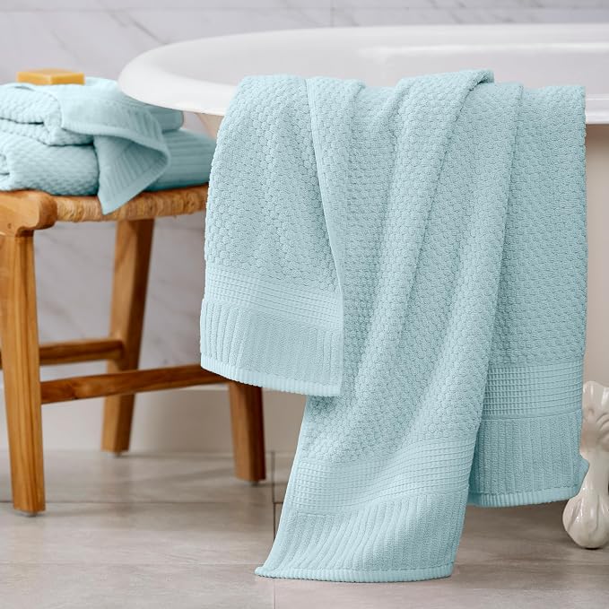 NY Loft 100% Cotton 2 Pack Bath Sheet Towel Set | Super Soft & Absorbent Quick-Dry Oversize Bath Towels |Textured and Durable Cotton | Seafoam