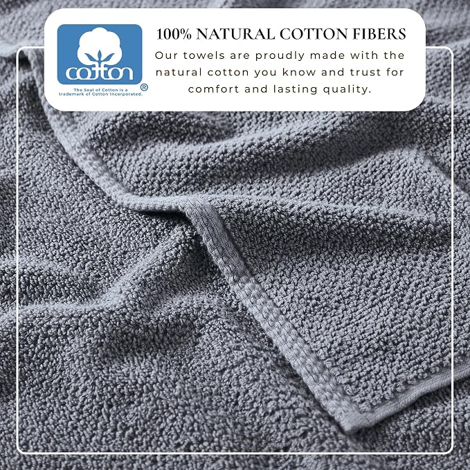 Great Bay Home 100% Cotton 12-Pack 13x13 Wash Cloth - Absorbent, Quick-Drying, Durable Face Towels for Bathroom Decor - Low-Twist, Two-Ply Fibers (Chambray Blue)