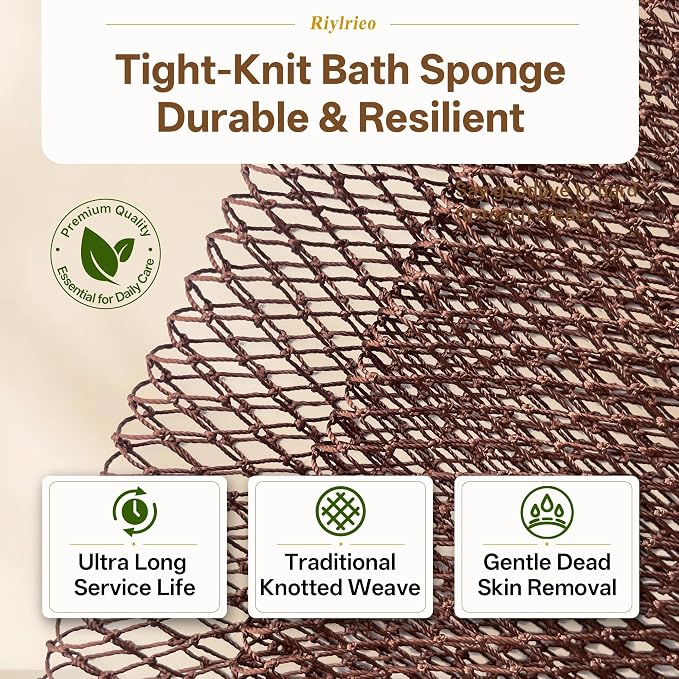 African Net Sponge for Shower, 2PCS Exfoliating Shower Sponge with Waterproof Travel Bag, Quick-Drying African Wash Cloth for Deep Cleansing & Smooth Skin (Forest Green & Dark Brown)