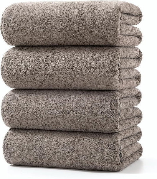 Lumimi Towels 4 Pack Microfiber Bath Towel Set Very Soft Lightweight Quick Dry Super Absorbent and Durable Salon Gym Yoga Travel, 55" L x 27" W, 4 Piece Elegant Grey Brown