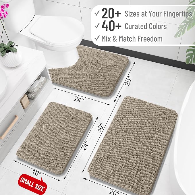 OLANLY Toilet Rugs U-Shaped 24x20, Extra Soft Absorbent Chenille Contour Bathroom Rugs for Toilet, Dry Quickly, Machine Washable, Non-Slip Bath Mat, Warm Taupe