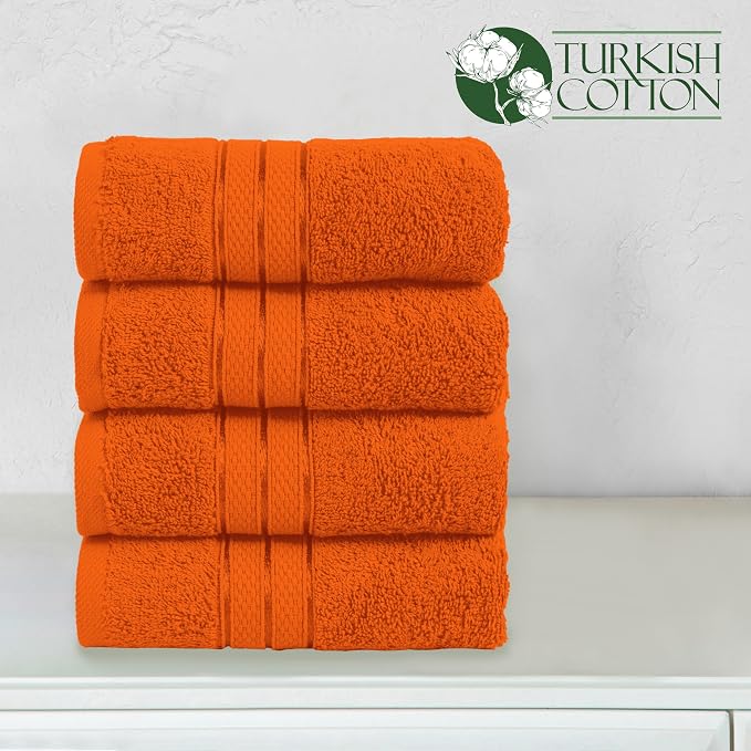 Elegant Comfort Three Line Popcorn Towel Set for Bathroom 16 x 28 inches, Premium Hotel Quality 4-PACK Hand Towels, 100% Turkish Cotton, Soft and Durable,Quick Dry and Highly Absorbent, Vibrant Orange