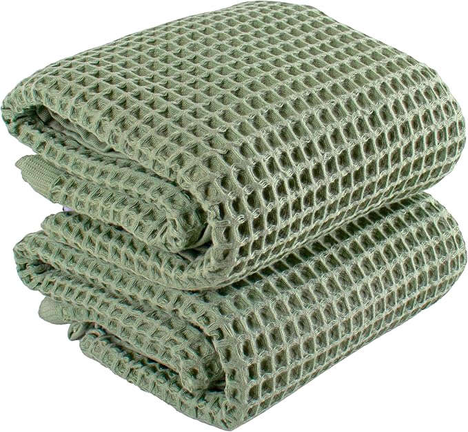 PÜSKÜL Natural 100% Turkish Cotton Waffle Bath Towels Set of 2-Piece | 32x63 inch Extra Large Absorbent Quick-Dry Lightweight Spa Towel | Luxury Sauna Accessories (Sage Green, Bath Towels - Pack of 2)