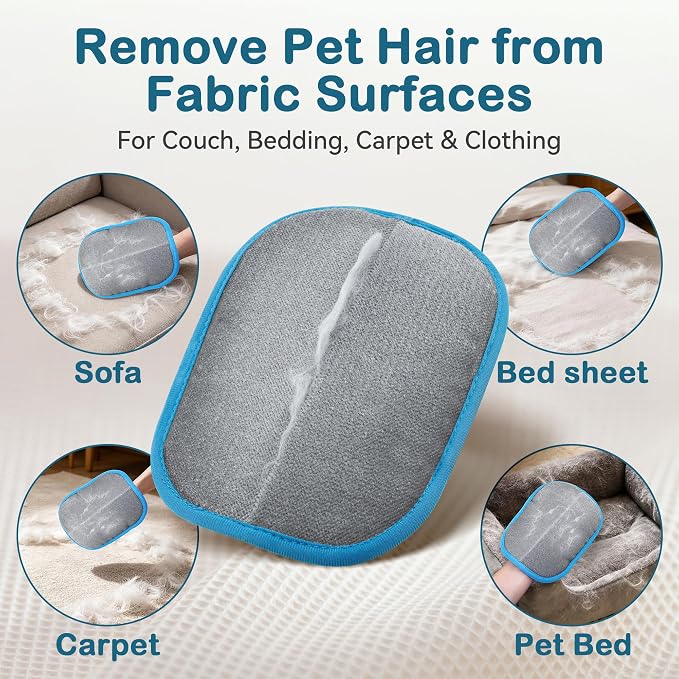 2 Pack Pet Hair Remover Glove for Cats & Dogs, Couch, Carpet, Car Seats | Washable Static 5-finger Mitt, Dog and Cat Hair Remover for Couch, Carpet, Furniture, Car Seats, Rugs and Pet Beds