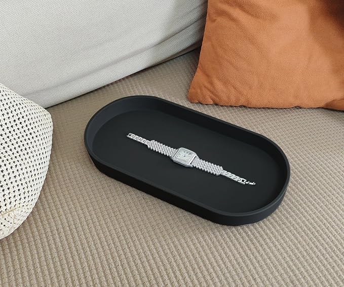 Black Small Oval Tray (11.8 inch), 3 Pack, Countertop Organizer | for Kitchen Counter, Bathtub Bathroom Vanity Items, Coffee Accessory, Bar, Serving Seasoning, Salt and Pepper, Soap.