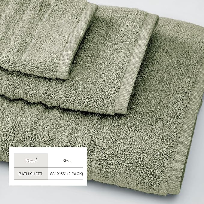 Great Bay Home 2 Pack Bath Sheet Set - 100% Cotton Towel Set - Absorbent & Quick-Dry Towels for Bathroom (Eucalyptus)