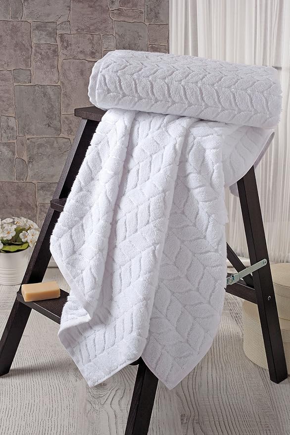 BAGNO MILANO Turkish Cotton Bath Towels, Hand Towels - Soft Plush Jacquard Collection Luxury Towels Set (White, Bath Towel Set of 2)