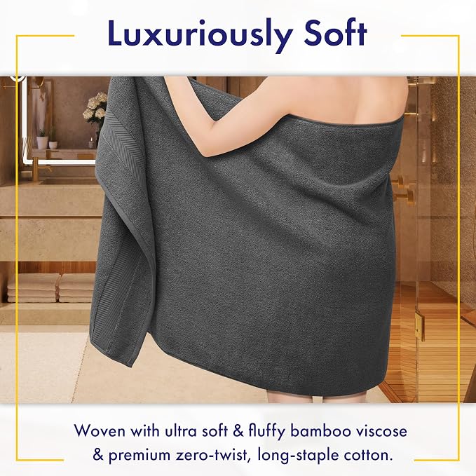 Alusa Home Ultra Soft & Plush Viscose from Bamboo Bath Towels - 700 GSM Luxury Bath Towels - 6 Piece Set - Super Absorbent & Quick Drying (Granite Grey)