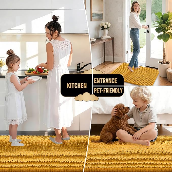 OLANLY Thick Bathroom Rugs 30x20, Extra Soft Absorbent Chenille Bath Rugs, Rubber Backing, Machine Wash Dry, Bath Mats for Bathroom Floor, Tub and Shower, Home Decor Accessories, Golden Yellow