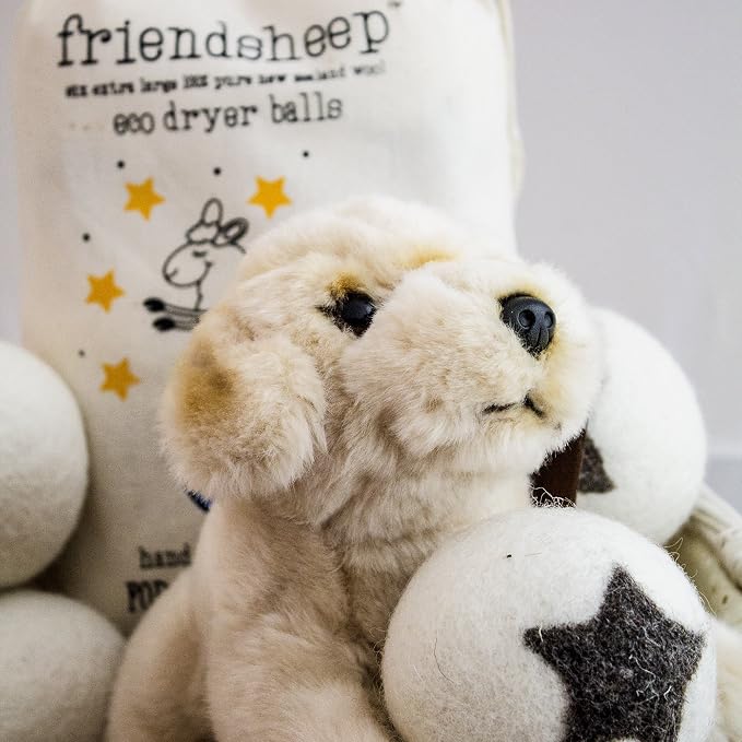 Friendsheep Wool Dryer Balls, Organic Reusable Fabric Softener Alternative for Laundry, Handmade, Fair Trade, Hypoallergenic, Eco-Friendly, Plastic-Free (6 Pack XL – Stars Galore)