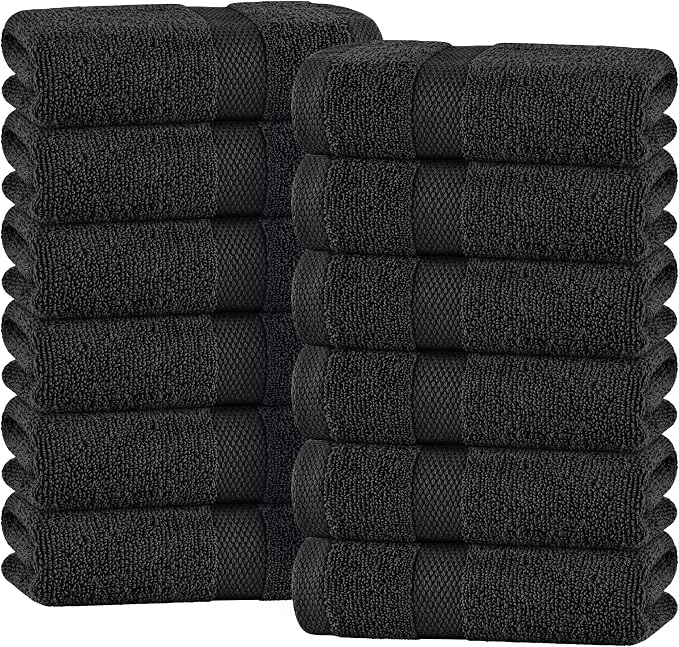 White Classic Black Hand Towels for Bathroom [12 Pack] Cotton Hand Towel Bulk for Gym, Kitchen and Spa, 16x27 Inches Soft Highly Absorbent Quick Dry Terry Salon Towels