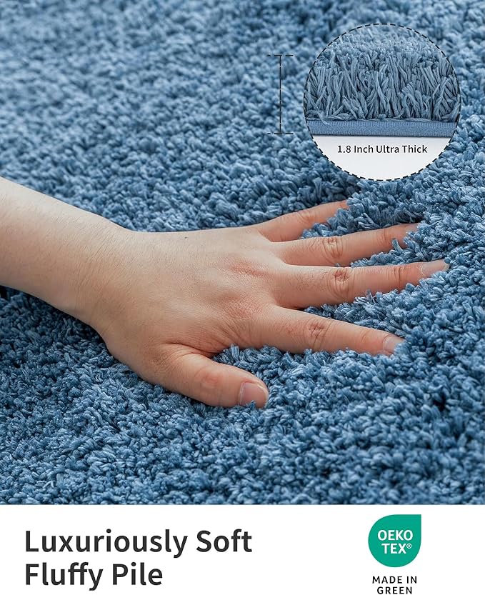 ILANGO Blue Bathroom Rugs 36" × 24" Non Slip & Super Absorbent Extra Thick Soft, Washable Bath Mat for Floor, Microfiber Plush Shaggy Bath Rug with Rubber for Bathtub Shower Room Sink
