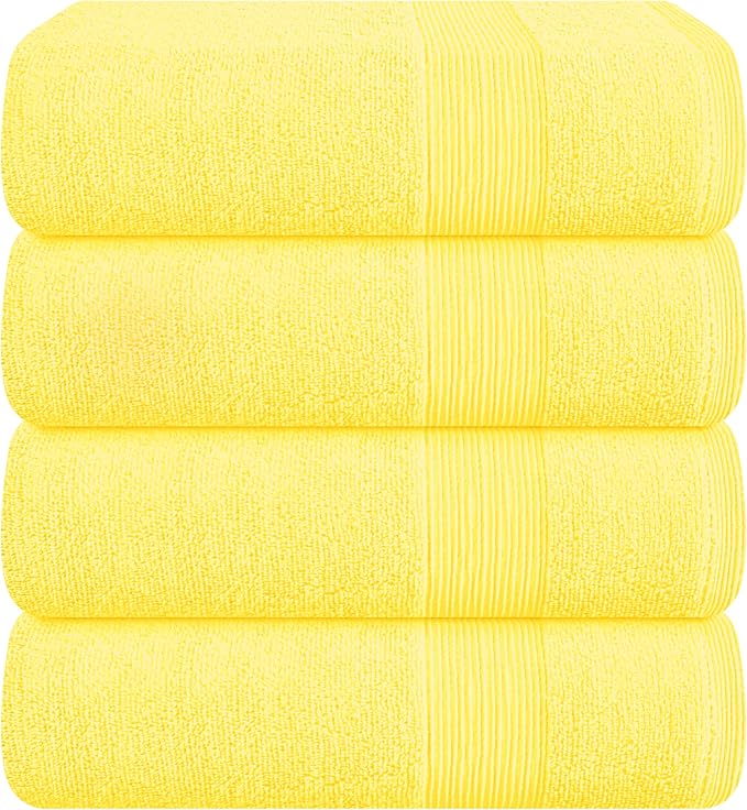 Belizzi Home 4 Pack Bath Towel Set 27x54, 100% Ring Spun Cotton, Ultra Soft Highly Absorbent Machine Washable Hotel Spa Quality Bath Towels for Bathroom, 4 Bath Towels - Lime Yellow