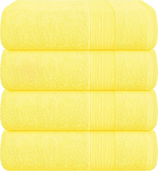 Belizzi Home 4 Pack Bath Towel Set 27x54, 100% Ring Spun Cotton, Ultra Soft Highly Absorbent Machine Washable Hotel Spa Quality Bath Towels for Bathroom, 4 Bath Towels - Lime Yellow