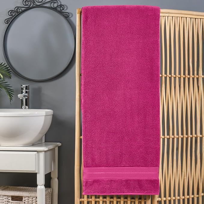 Elegant Comfort Three Line Popcorn Extra Large Luxury Bath Towel - 40" x 80" inch, Premium Hotel Spa Quality 1 Piece Oversized Bath Sheet 100% Turkish Cotton Super Soft Highly Absorbent, Hot Pink