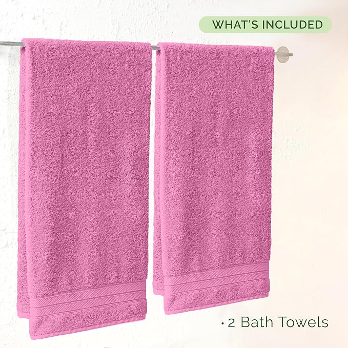 Elegant Comfort Three Line Popcorn Towel Set for Bathroom 27 x 54 inches, Premium Hotel Quality 2-Pack Bath Towels, 100% Turkish Cotton, Soft and Durable, Quick Dry and Highly Absorbent, Light Pink