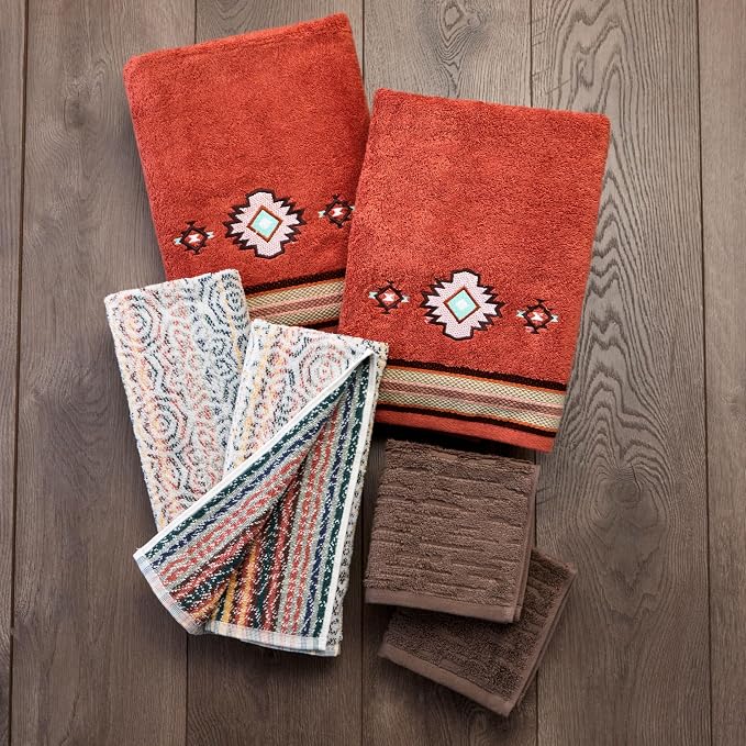 SKL Home Southwest Sunset/Rhapsody 100% Cotton Premium 6-Piece Towel Set for Airbnb, Vacation Homes, Southwestern Décor - 550 GSM, Soft & Absorbent - 2 Bath Towels, 2 Hand Towels, 2 Washcloths, Rust