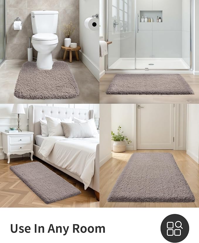 ILANGO Camel Bathroom Rugs 24" × 17" Small Non Slip & Super Absorbent Extra Thick Soft, Washable Bath Mat for Floor, Microfiber Plush Shaggy Bath Rug with Tub for Bathtub Shower Room Sink