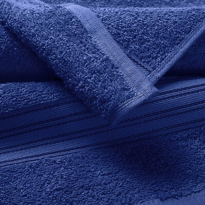 BOUTIQUO 100% Cotton 2 Pack Bath Towel Set 28x55, Eco-Friendly Large Bath Towels, Compact Quickdry Lightweight Soft & Highly Absorbent Bath Towel, Ideal for Everyday Gym Travel Camp Pool - Navy Blue
