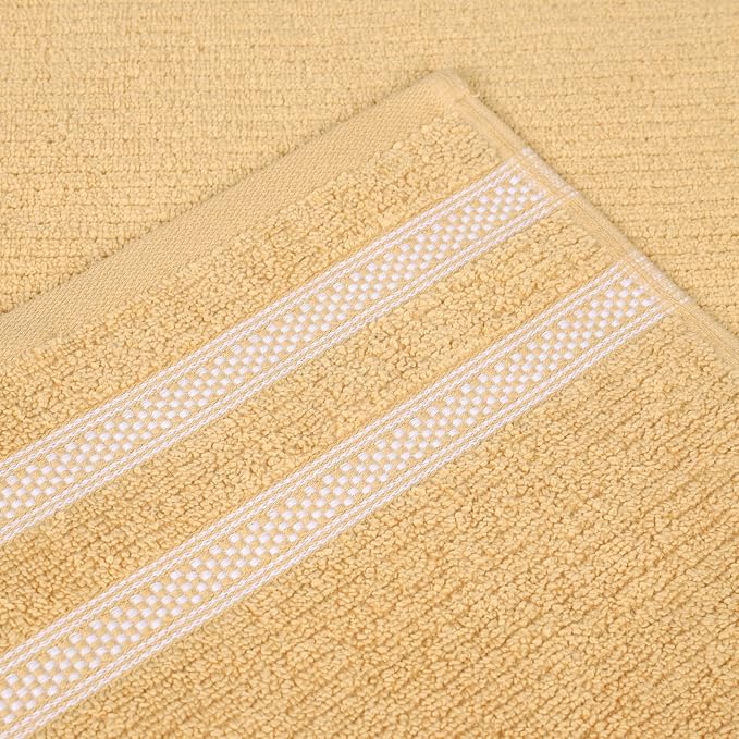 Superior Cotton Face Towel/Washcloth Set, Zero Twist, Ribbed Geometric, Small Facial Towels, Spa, Hotel, Guest, Home, Bathroom Basics, Plush Soft Absorbent, Luxury Quick Drying, Set of 12, Gold
