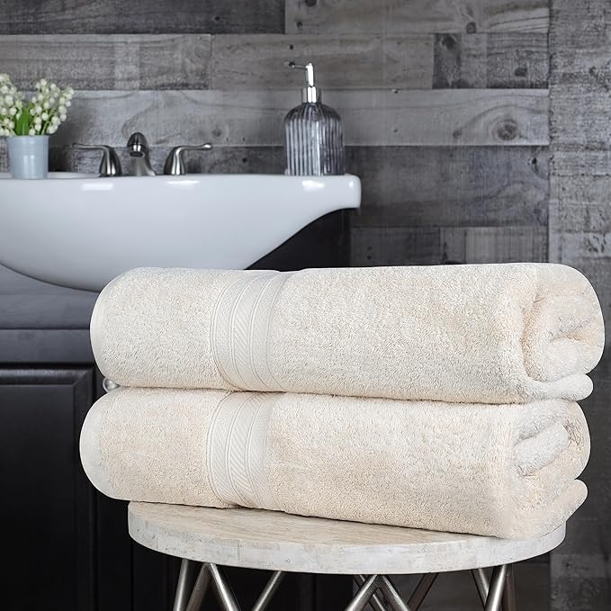 Superior Long Staple 100% Combed Cotton 700GSM 2-Piece Solid Bath Sheet Set for Bathroom, Shower, Kitchen-Super Soft, Plush, Highly Absorbent, Assorted 2-Piece Bath Seets, Almond