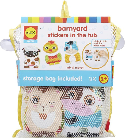 Alex Toys Farm Animal Bath Toys - Barnyard Bathtub Stickers for Toddlers 1-3, 12-Piece Foam Bath Stickers for Kids, Mix and Match Farm Animals, Mesh Bag