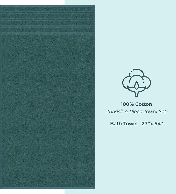 American Soft Linen 100% Cotton Luxury Turkish Towels, 4 PC Bath Towel Set | Soft Absorbent Quick Dry OEKO Tex Standard 100 Certificated Durable Machine Washable Breathable Premium Hotel Quality