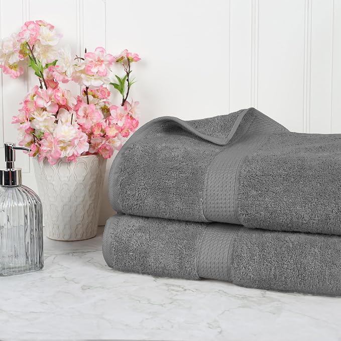 SUPERIOR Egyptian Cotton Pile Heavyweight Bath Sheet, 2 Piece Set, Charcoal | Highly Absorbent, Ultra Soft Luxury 800 GSM Towel Set for Bathroom, Shower, Hotel Essentials Oversize Plush Madeline Towels